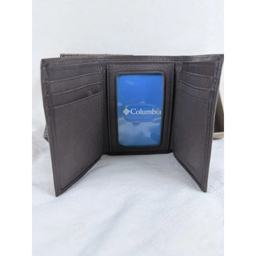 New Columbia Men's Genuine Leather Trifold Brown Wallet Color